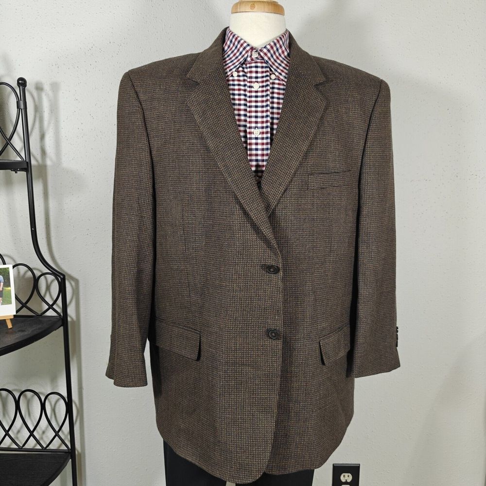 Pronto Uomo Men's Flannel Sport Coat Blazer Two Button Brown Lambs Wool Size 50R